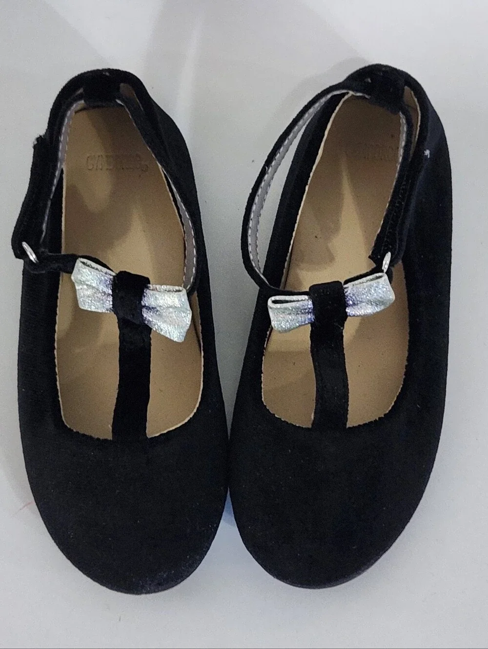 Gymboree Black Velvet T-Strap Ballet Flats with Silver Bow